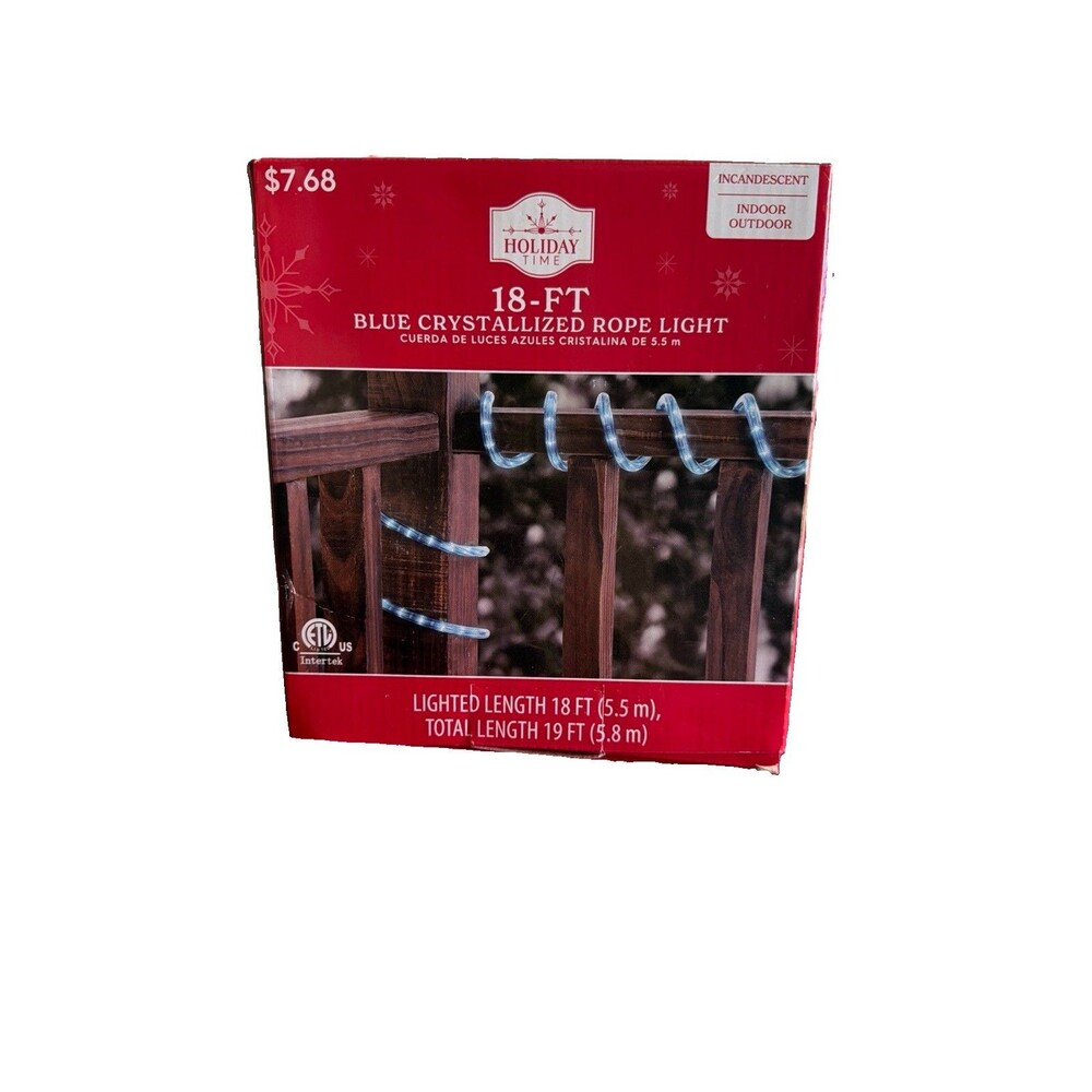 Holiday Time 18ft Blue Cool Touch Crystallized Rope Lights Indoor Outdoor